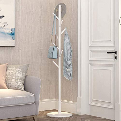 UIONBUN Perchero de pie for el hogar, perchero de suelo for la entrada, dormitorio, multiusos, de madera maciza, vertical, for chaqueta, bolso, bufanda, paraguas, pared (color: negro) (blanco)(White)