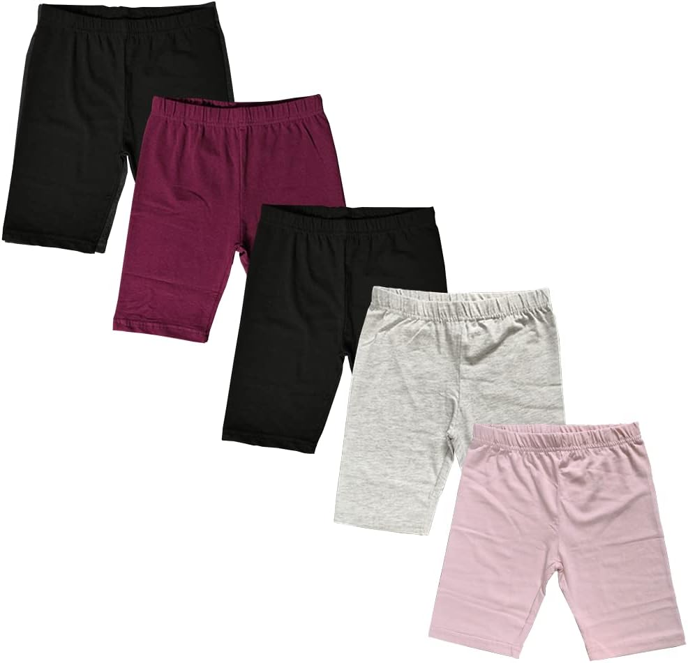 MISS POPULAR Girls 5-Pack Biker Shorts Cotton Spandex Elastic Waistband | Dance, Gymnastics.
