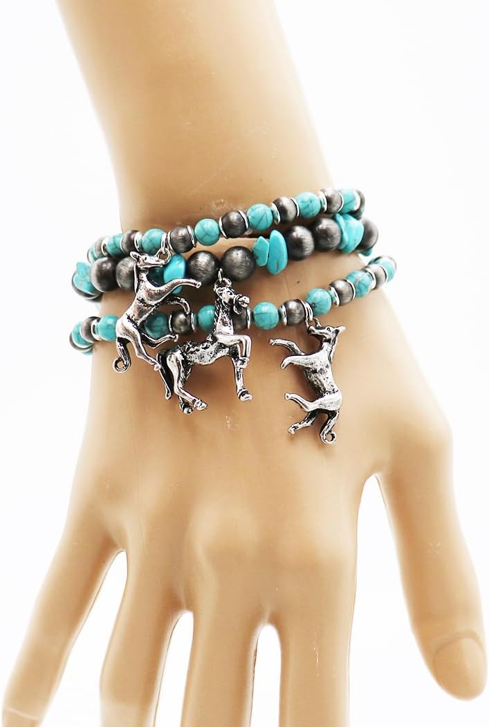 Rosemarie & Jubalee Women's Set of 3 Western Metallic Bead And Howlite Stone Stretch Bracelets, 6.75" - Image 4