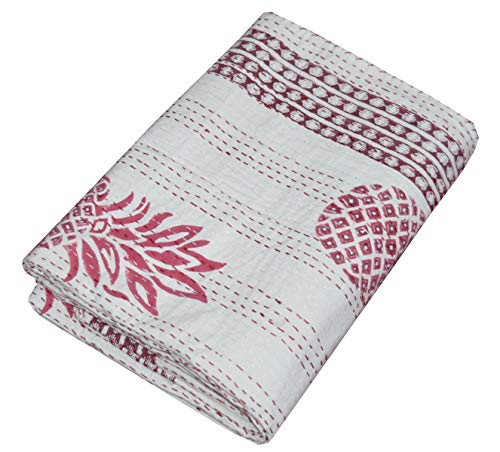 V Vedant Designs Indian Handmade Pineapple Print Kantha Quilt Single Quilt Kantha Throw Kantha Bedspread Gudari