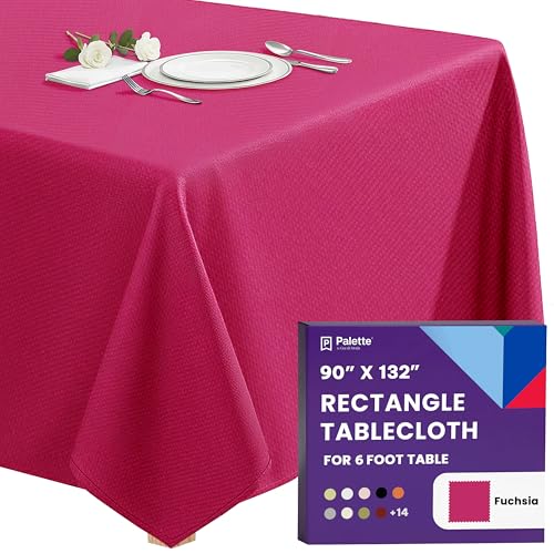 Image of Gee Di Moda Rectangle Tablecloth - 90 x 132 Inch Fuchsia Table Cloth for 6 Foot Tables with Floor-Length Drop - Heavy Duty Washable Fabric for Holiday Party, Dinner, Weddings & Baby Shower