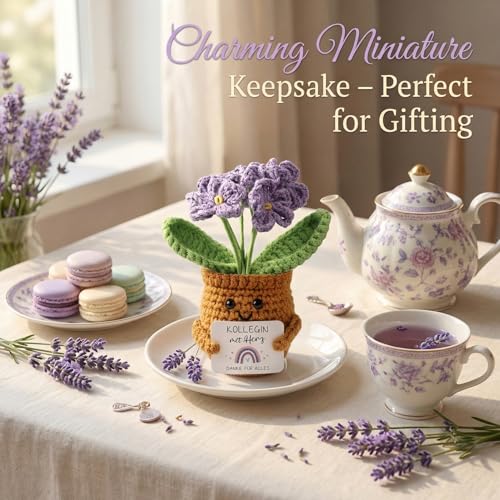 AUFIKR 1 Stück Gestrickte Vergissmeinnicht Blumenpuppen, Kleines Dankeschön Geschenk mit Positiver Botschaft,​, ​Bürodekoration und Abschied Büro Geschenke für Kollegen​ (Lila)​