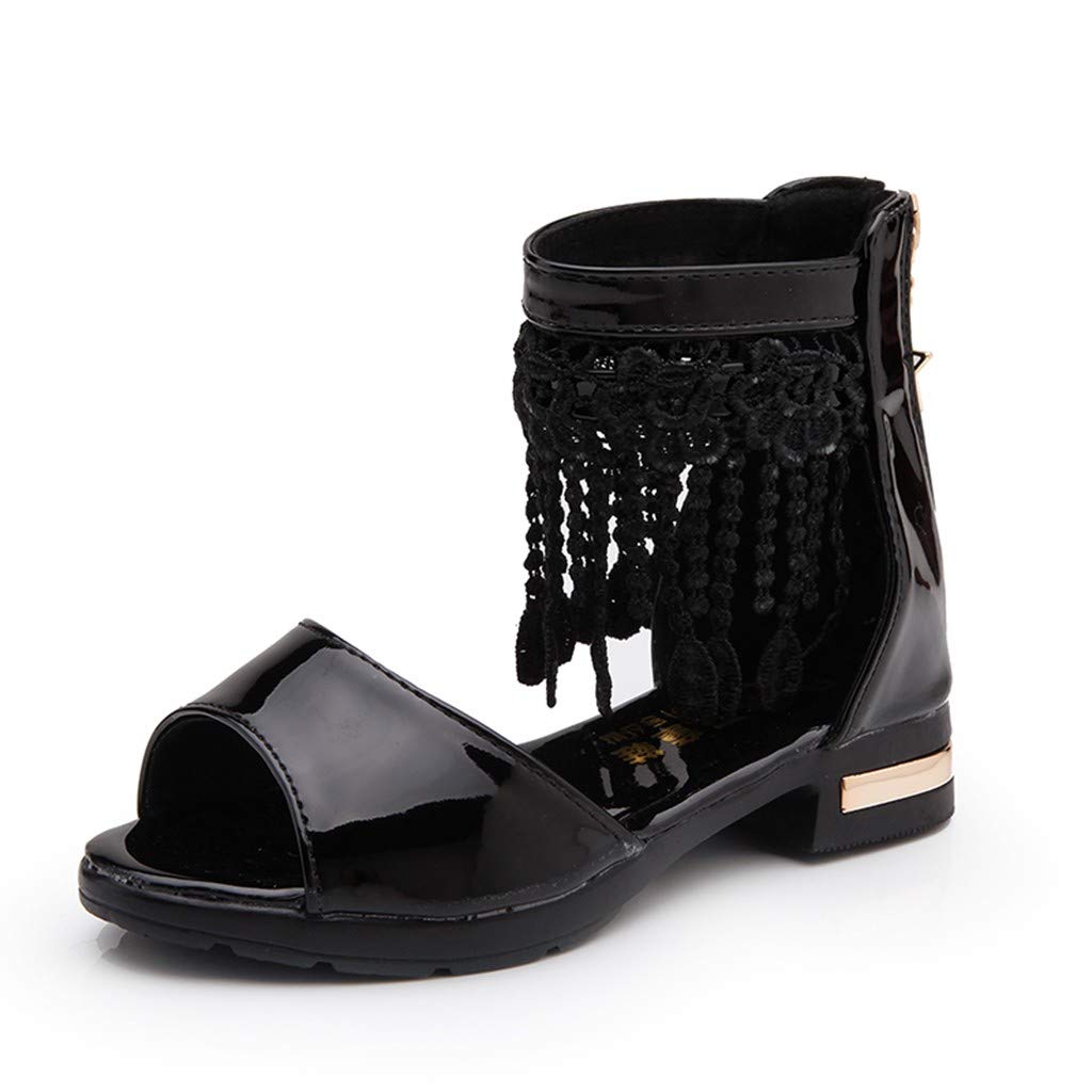 Longra Summer Girls Sandals, Children Infant Kids Fringe Pure Zip Dance Single Princess Sandals Shoes for 4-12Years