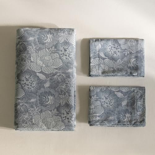 Image of VM VOUGEMARKET Jacquard Grey Floral Duvet Cover Set King,Yarn-Dyed Cotton Duvet Cover with Zipper Closure Perfect for Men and Women