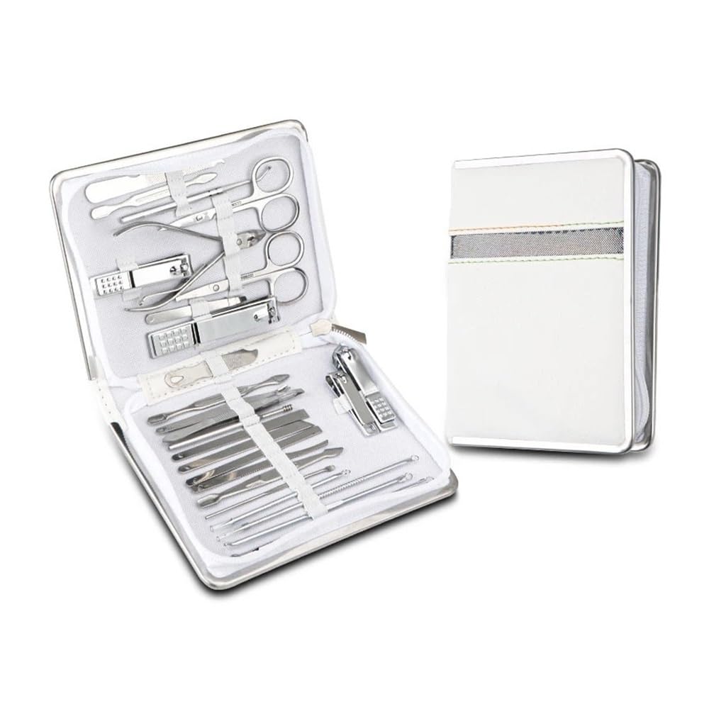 Juego de cortaúñas de acero inoxidable, juego de 26 piezas de cortaúñas para el hogar con recortadora de caja, herramientas de aseo y pedicura para pies, cortador de uñas y cortaúñas de dedos (blanco)
