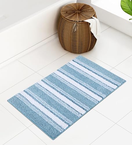 Image of Obsessions Soft & Plush Bath Mat | Quick Dry, Stain & Skid Resistant | Luxuriously Soft, Long Lasting Color | TPR Latex Backing, Size 50x80 cm, Aqua & Cream