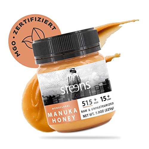 Steens Manuka Honey MGO 515+ - rein roher 100% zertifizierter UMF 15+ Manuka Honig - abgefüllt und versiegelt in Neuseeland - höchste Qualitätsstufe - 225 g