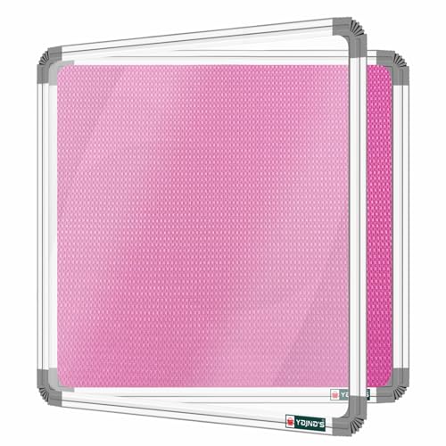 Image of YAJNAS 2x2 Feet Premium Material Pink Designed Notice Board with Acrylic Door /Soft Board /Bulletin Board /Pin-up Display Board for Study Room, Office, School & Home Use