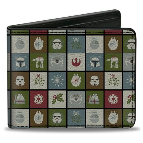 Buckle-Down Men's Star Wars Wallet, Bifold, Holiday Season Icon Blocks, Vegan Leather, 4.0