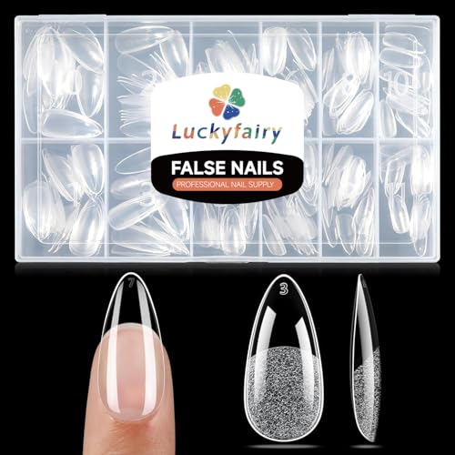 Luckyfairy Medium Almond Nail Tips, 240pcs Soft Gel Pre-Filed Acrylic Almond Fake Nails, Half Matte...