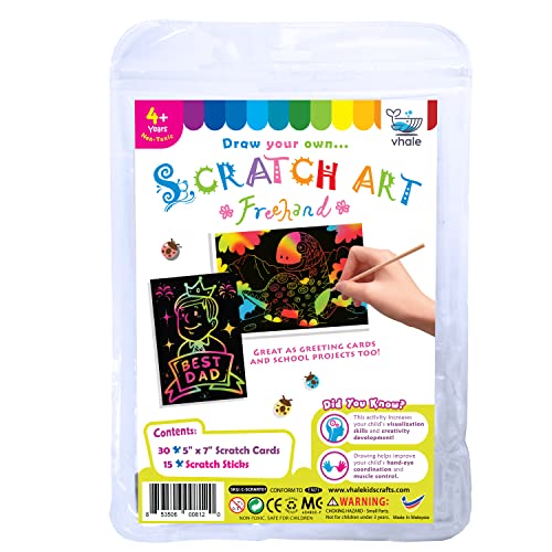 Vhale 30 Scratch Paper Art For Kids, Magic Scratch It Off Paper Craft, Rainbow Drawing Scratchboard Sketch Pad Notepad, Great Travel Toys, Party Favors, With Wooden Stylus #TOP5