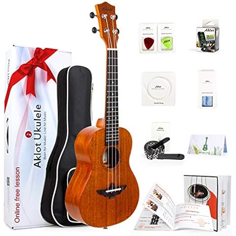 Ukulele, AKLOT Concert Ukelele Solid Mahogany 23 inch for Professional Beginners Adults Kit with Free Online Courses and Uke Accessories, AKC23 Cover