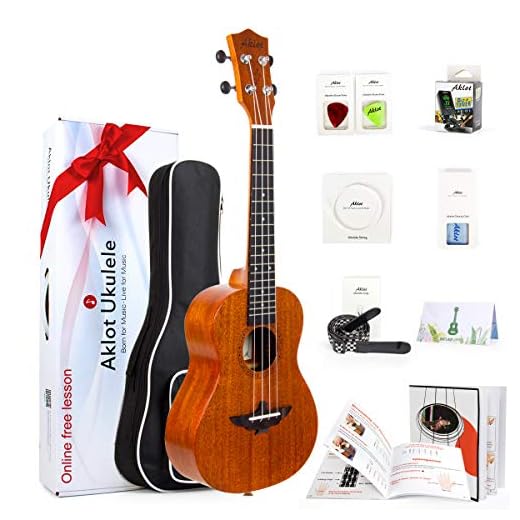 Aklot Tenor Ukelele de 26 Pulgadas Caoba Maciza Ukeleles Con Curso en línea gratuito y 8 Kit de inicio (Bolso, selecciones, sintonizador, correa, cuerdas, manual del usuario y caja de regalo)