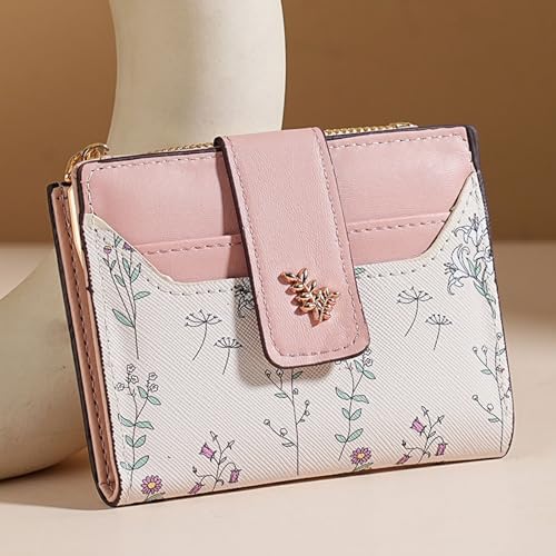 WishLotus Wallets for Women, Floral Bifold Card Holder Wallet Leather Small Wallet for Daily Shopping (Pink)2