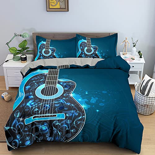BettwäSche 200x200 Dunkelblaue Gitarre 110gsm Mikrofaser BettwäSche-Sets - Weiche Und Angenehme Schlafkomfort - 2 KissenbezüGe 80x80 cm - Warm Bettbezug Mit ReißVerschluss Cover
