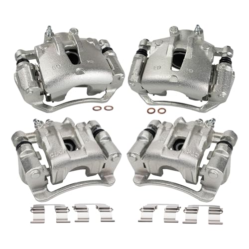 Image of TRQ Front and Rear Brake Caliper Set Zinc Coated Brackets Hardware Compatible with 2009-2012 Hyundai Elantra