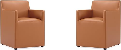 Manhattan Comfort Anna - Silla cuadrada moderna de comedor con brazos, tapizada de piel sintética de la cabeza a los pies con relleno de plástico