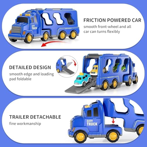 Image of Mini Explorer 5-in-1 Friction-Powered Truck Toy Set with Music for Kids Ages 3+ Years - Montessori Educational Transport Carrier Vehicle Toy for Boys & Girls, Fun Birthday Gift