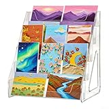[Lot de 2 présentoirs polyvalents pour cartes de vœux] : étagère transparente à 5 niveaux pour cartes de vœux, cartes de sport, cartes postales, et plus encore, offrant suffisamment d'espace pour les collectionneurs et les vendeurs pour présenter des articles soigneusement sur les comptoirs ou les bureaux à la maison, lors d'événements ou d'espaces de vente au détail.
