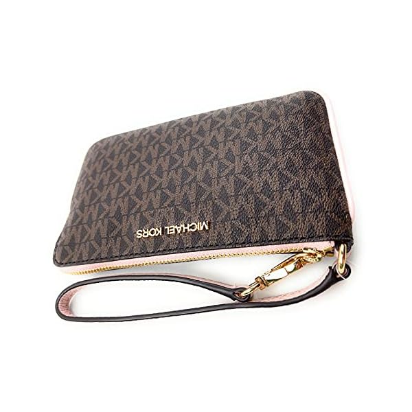 Michael Kors Jet Set Travel Large Top Zip Signature PVC Wristlet Clutch (brown/blush)