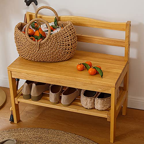 Banc à chaussures en bois avec dossier rustique pour entrée