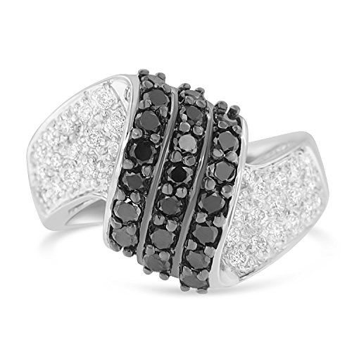 14K White Gold Treated Black Round Cut Diamond Twisted Ring (1.50 Cttw, Black Color, I1-I2 Clarity) - Size 7