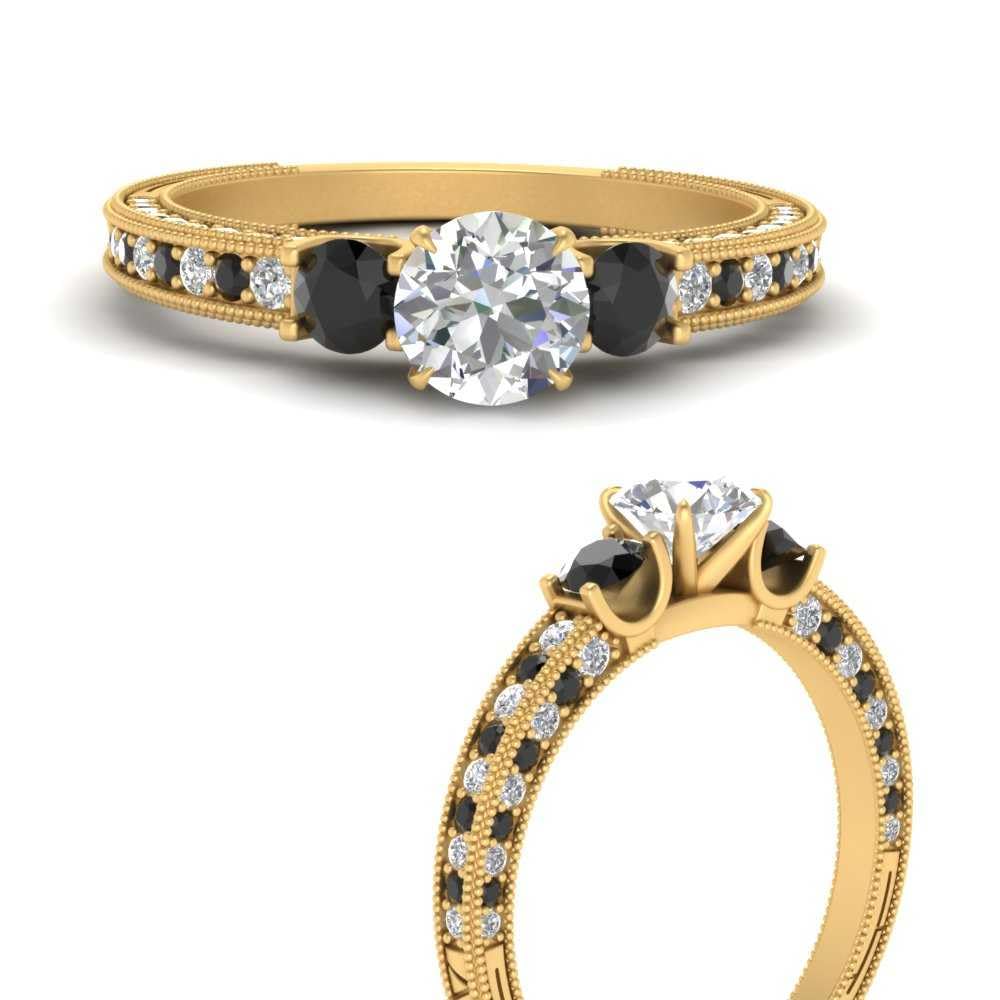 SPARK JEWEL 0.64 Ct. Round Shape Diamond Women's Two Stone Engagement & Wedding Rings with Black Diamond in 14k Yellow Gold Plated 925 Sterling Silver