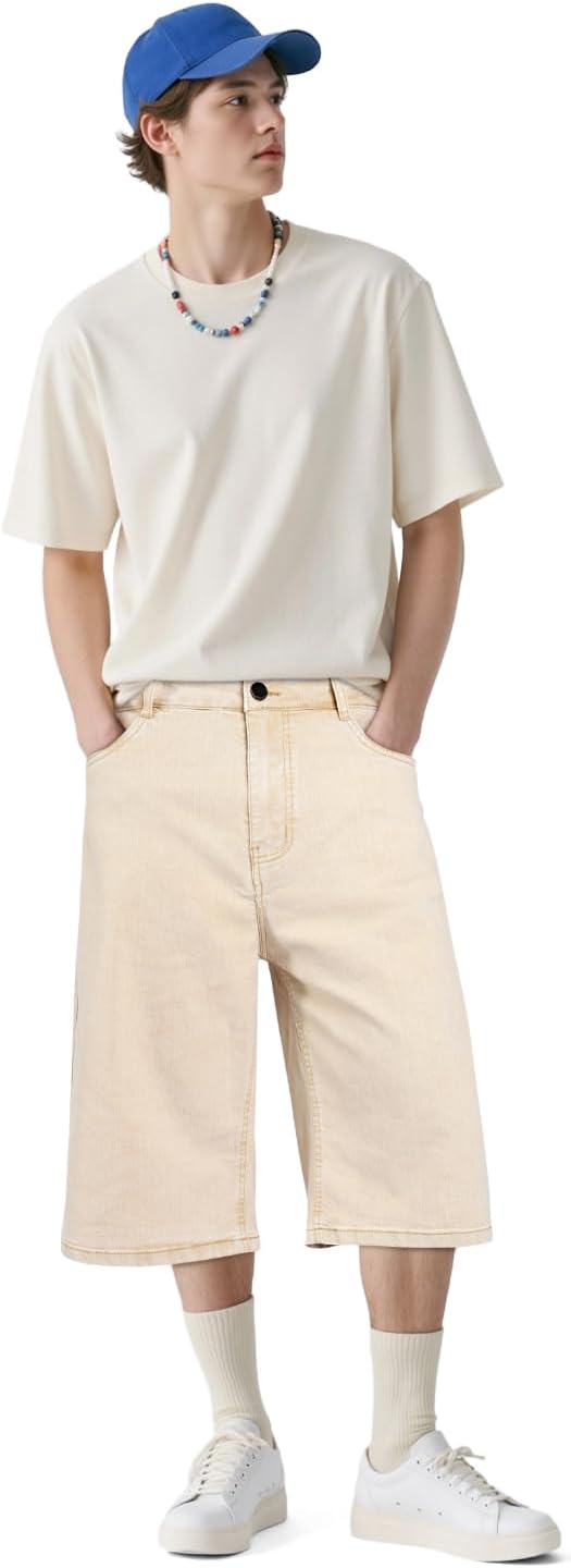 Heyfanee Mens Baggy Jean Shorts Stretch Loose Fit Denim Shorts Below Knee 15 Inch Inseam - Image 6