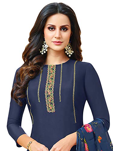 Image of AKHILAM Women's Cotton Chanderi Embroidered Unstitched Salwar Suit Material(26Dmk20 Parent)