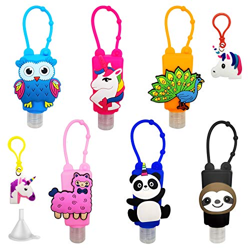 6PCS Kids Hand Sanitizer Holder Flip Cap Reusable Portable Empty Travel Size Bottle, 2 Keychains(color random),with Silicone Case Leak Proof Refillable Travel Containers, Liquid Soap,
