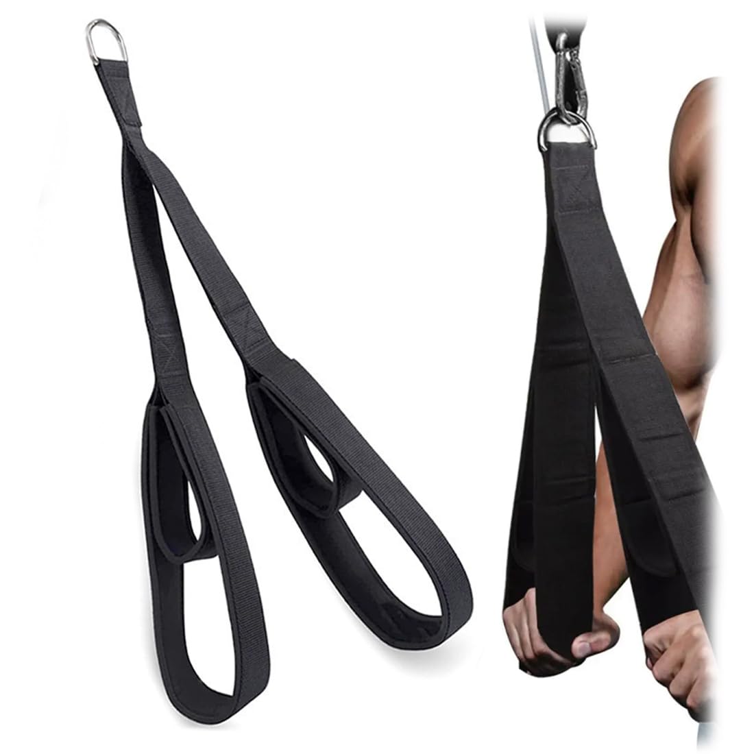 IKOPFLN Corda per Tricipiti con Cavo, Fissaggi per Pull Down con 2 Lunghezze (65cm e 50cm), Cinghie per Estensione Tricipiti, Attrezzatura Palestra per Allenamento a Casa