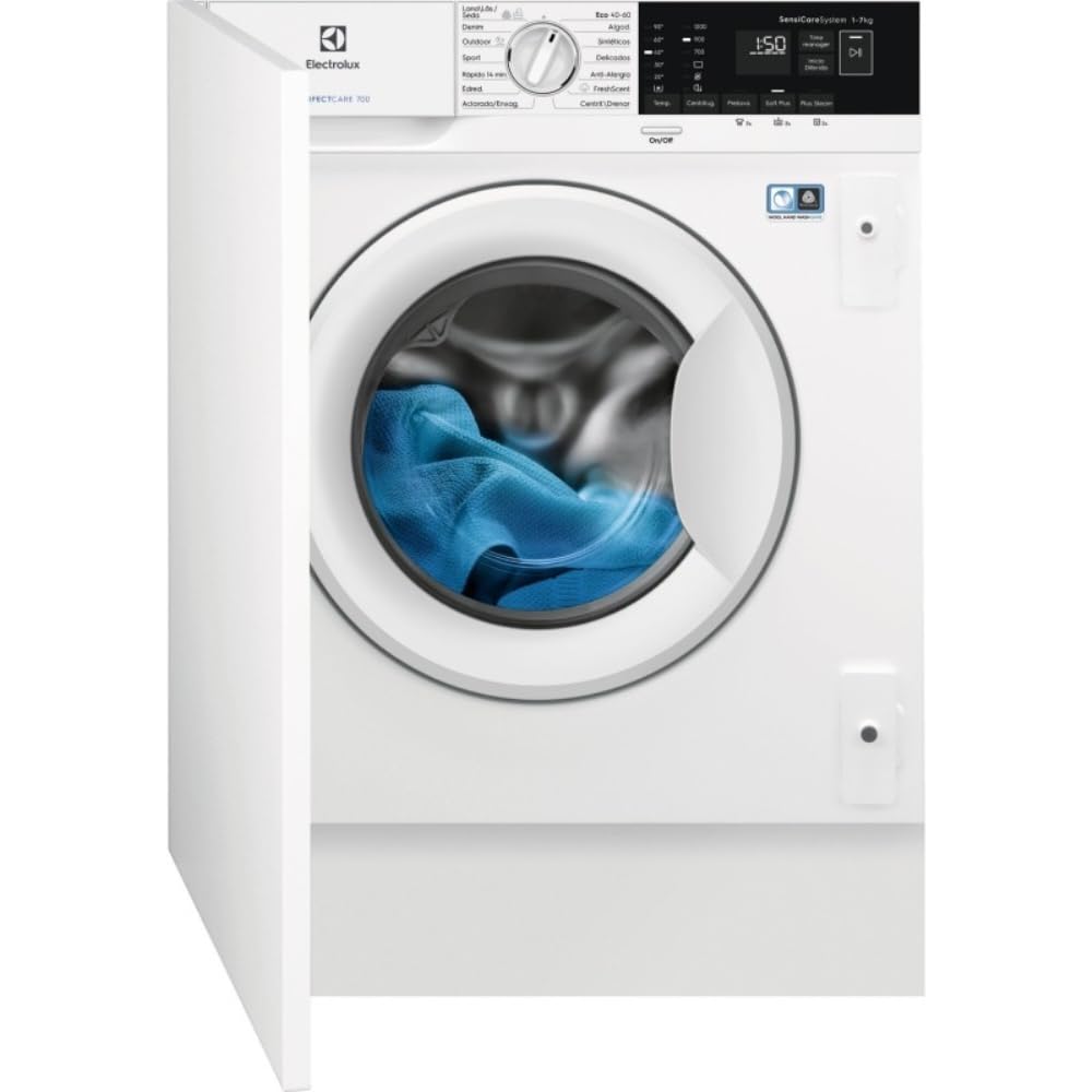 Electrolux EN7F4722AN Lavadora Integrable, Carga Frontal, 7 Kg / 1200 rpm, Programas a Vapor, Inicio diferido, Programa Rápido, Bloqueo seguridad infantil, Display LCD, Blanco, Clase D