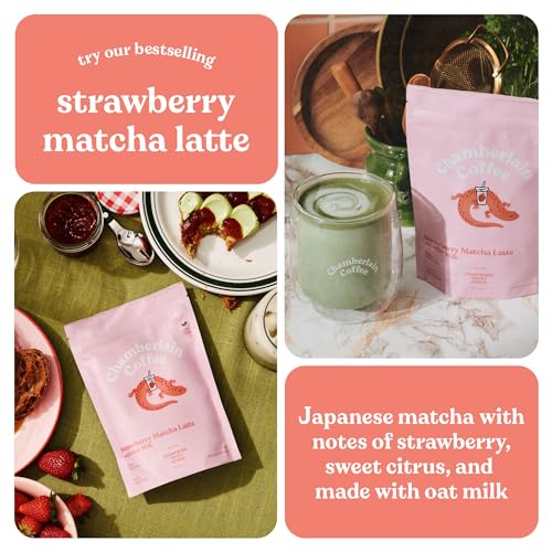 Chamberlain Coffee Strawberry Matcha Latte - Vegan Strawberry Matcha Latte with Oat Milk - Strawberry, Sweet, Citrus - Japanese Matcha Powder - 10 Servings