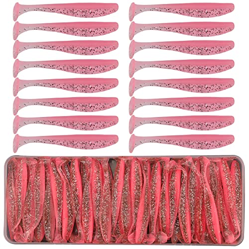 Funzhan 50Pcs Paddle Tail Swimbaits Lures Artificial Fishing Creature Baits Weedless Design Shad for Bass Speckled Trout Flounder Redfish Freshwater Saltwater