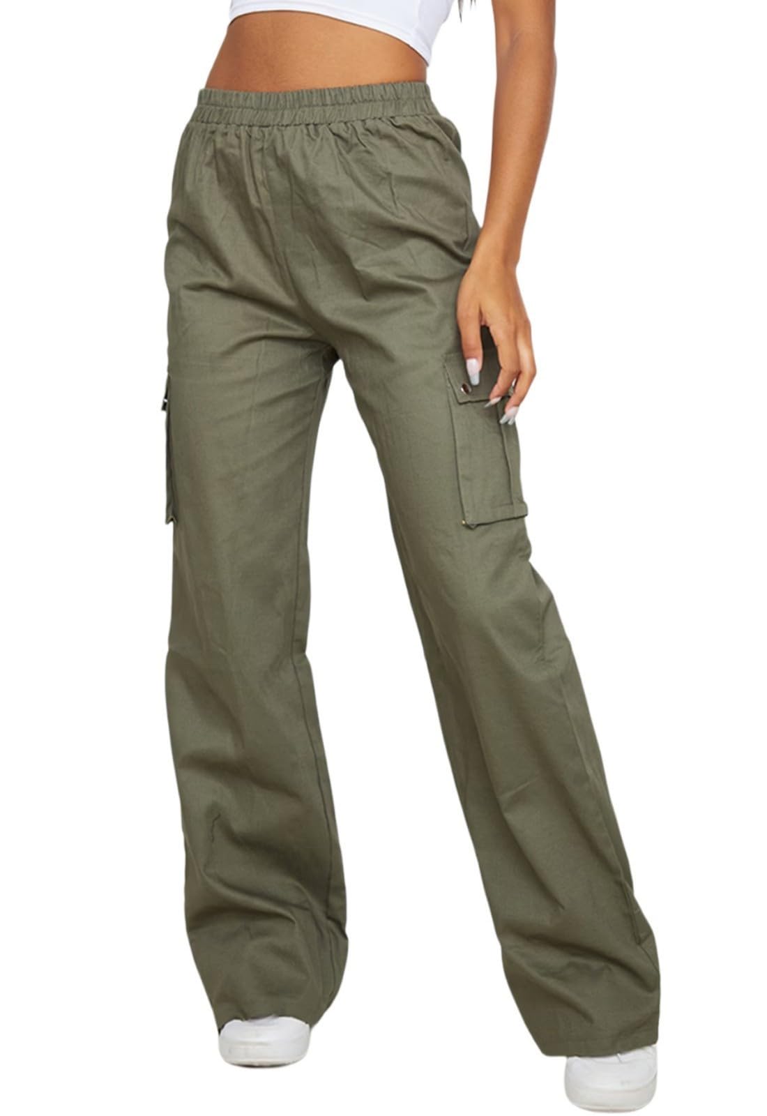 FairBeauty Womens Cargo Pants Straight Wide Leg Pants High Waisted Casual Y2K Streetwear Trousers