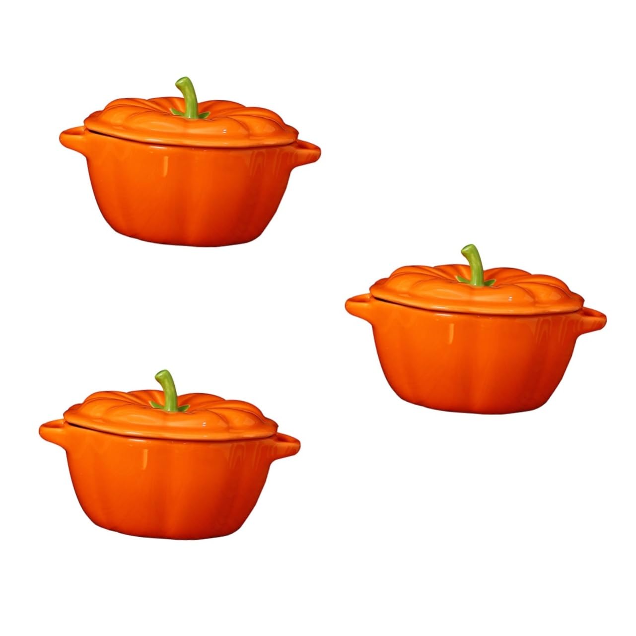 TOPBATHY 3 piezas Tazón de Cerámica con Diseño de Calabaza Resistente al Horno y Microondas para Estofar y Cocinar al Vapor Cuenco Versátil para Sopa y Postres Cocina