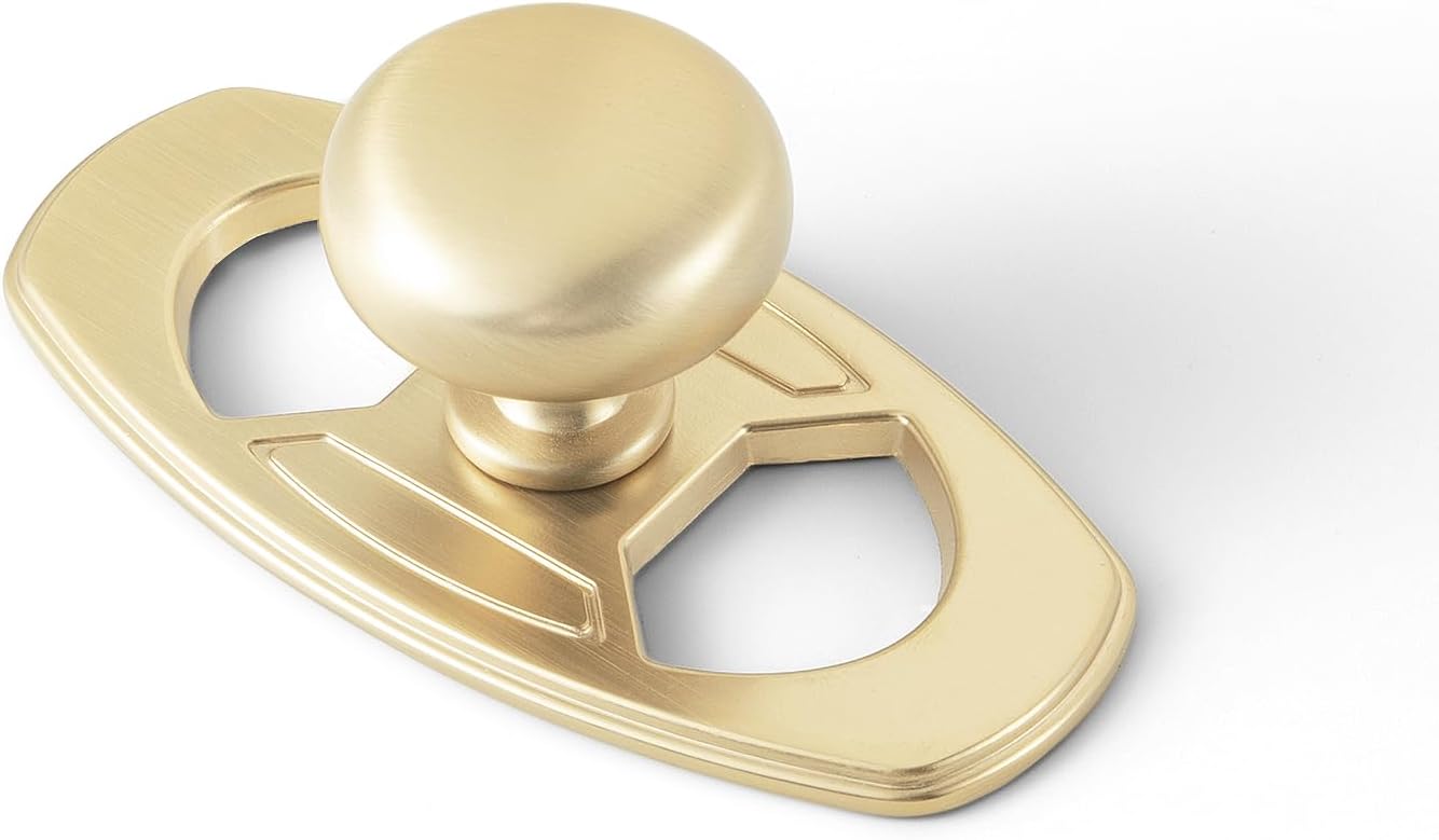 Set of 6 Elegant Antique Brass Cabinet Knobs with Industrial Backplate - Classic Round Kitchen Hardware, Vintage Drawer Pulls Sleek Retro Dresser Handles