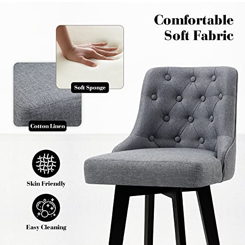 Homyedamic Counter Stool 360 Free Swivel Upholstered Height Bar Stool With Back Set Of 2, Cotton Linen Fabric Skin-Friendly #TOP4
