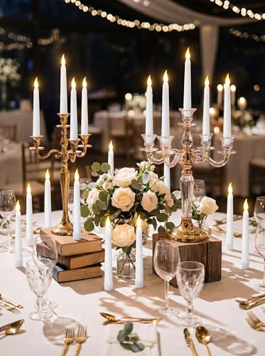 Image of Treela 24 Pcs Flameless Taper Candles Battery Operated ulkB Fake Candles Light LED Candle Sticks Flickering Tapered for Wedding Anniversary Holiday Decoration(Basic,6 Inch,White)