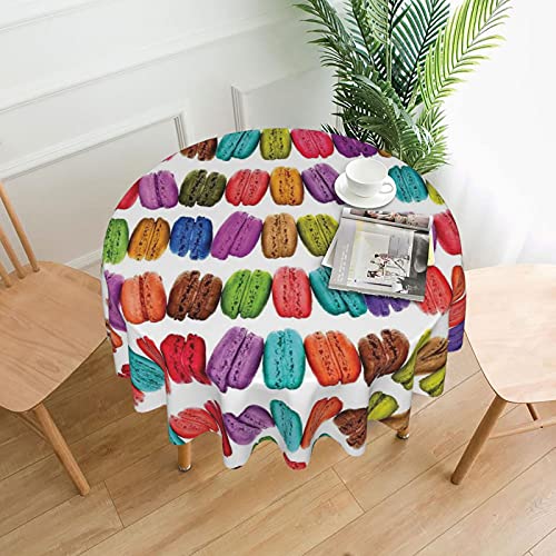 peiyeety Nappe décorative Ronde imprimée pâtisseries aromatisées aux Biscuits Macarons 60 Pouces Nappe en Tissu Polyester nappes à thé pour Salle à...