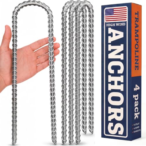 Image of Happin 12 Inch Trampoline Anchors, Trampoline Stakes, Ground Stakes Heavy Duty, Ground Anchors Screw in, Trampolines Accessories, Tent Anchors, Yard Spikes, Galvanized Steel (4 Pack, Silver)