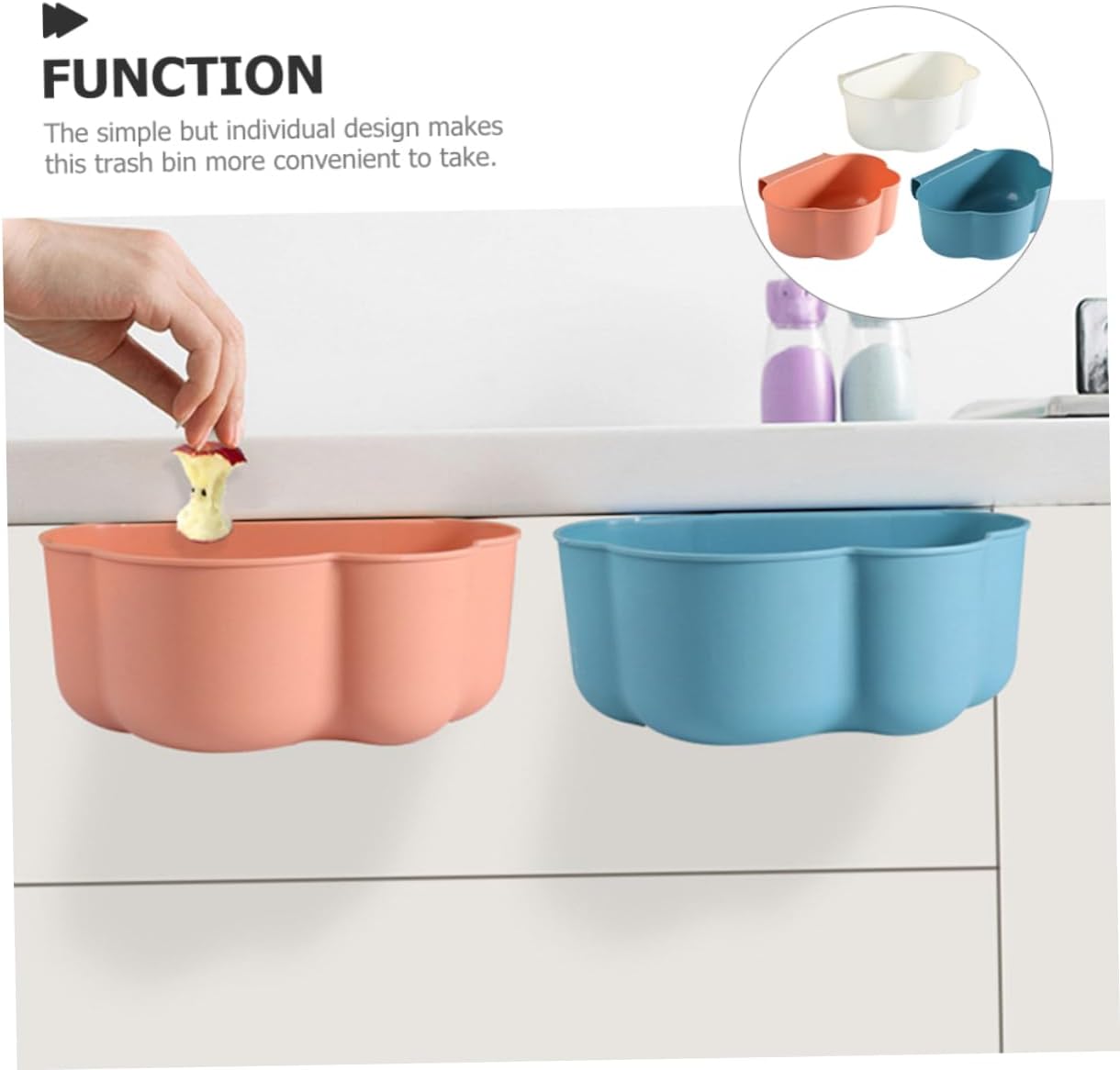 3pcs Kitchen Waste Basket Cloud-Shaped Hanging Trash Can White Kitchen Cabinet Door Storage Organizers