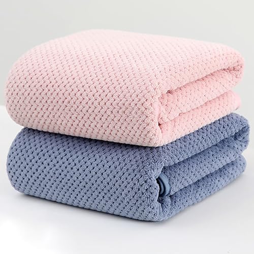 ZOTIKA Microfiber Bath Towels 90 x 170 cm Set of 2 Super Soft Highly Absorbent Quick-Dry Multipurpose Use Towel (Pink + Navy Blue)