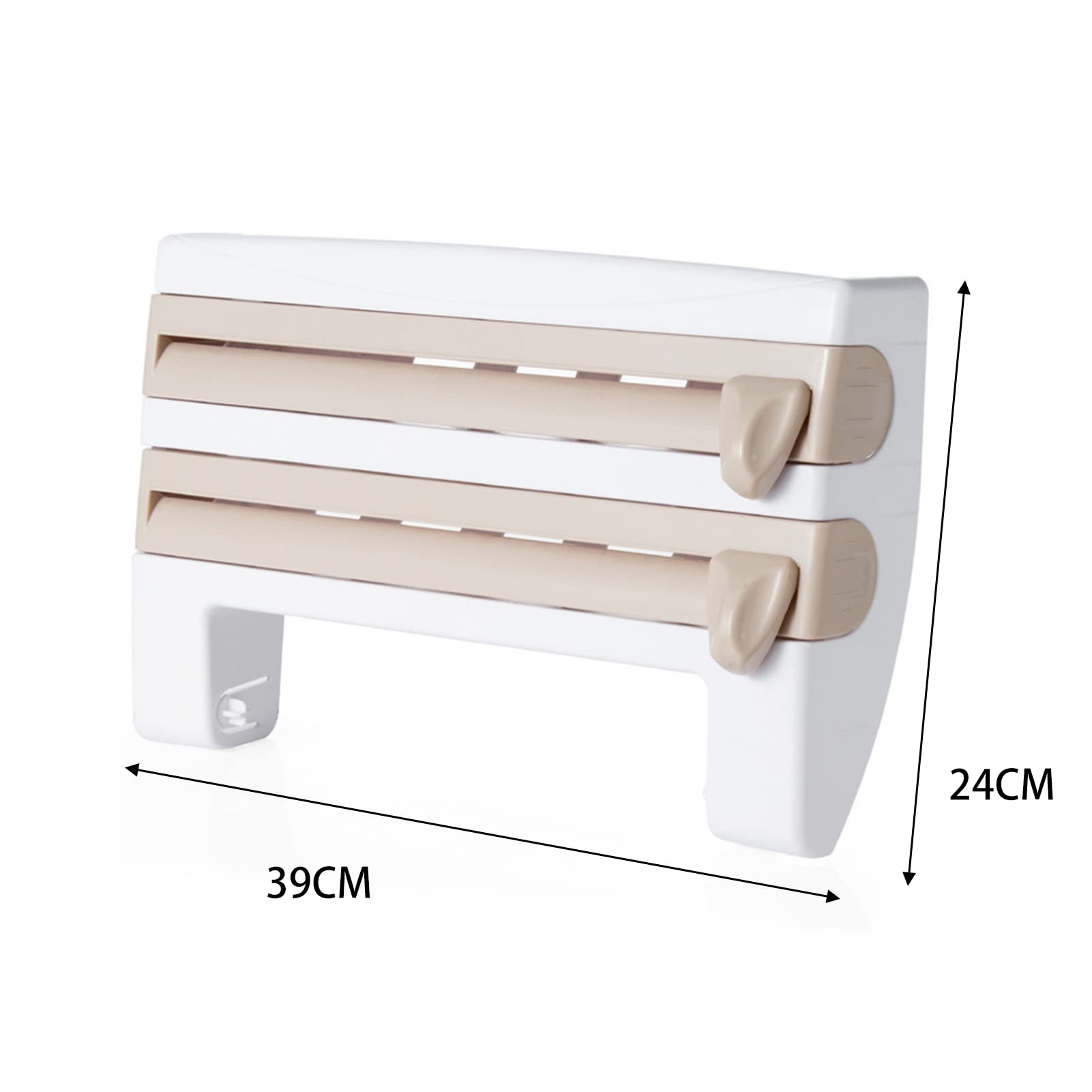 SYFUNLV Estantería de almacenamiento de film transparente, montaje en pared, sin agujeros, fácil montaje, 39 x 24 cm, para papel de aluminio y rollo de cocina, soporte para rollos de cocina extraíble