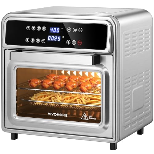 VIVOHOME 21 Qt Air Fryer Toaster Oven Combo, 8-in-1 Convection Oven Countertop with Rotisserie and Dehydrator, Stainless Steel Digital Air Fryer Oven with 7 Accessories, 1800W