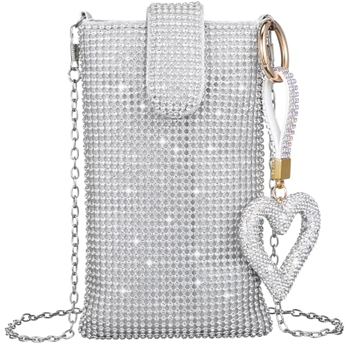 Sac à bandoulière pour téléphone portable argenté petit format avec charm cœur
