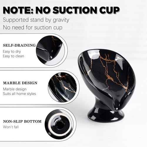 Soap Dish, Ceramic Soap Holder Self Draining Leaf Shape Bar Soap Holder, Marble Look Black Drain Soap Dish Holder for Bathroom, Easy to Clean Keeps Soap Dry, ANTIS'S HOME by ANTIS'S HOME - Image 2