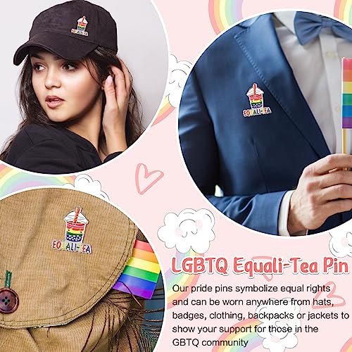 Image of Batiyeer 100 Pcs Gay Pride Pins LGBTQ Rainbow Equalitea Lapel Pins Milk Tea Enamel Brooch Badge for Pride Parades Month Support Gift Backpack Clothes Bags Hats Accessories Decoration