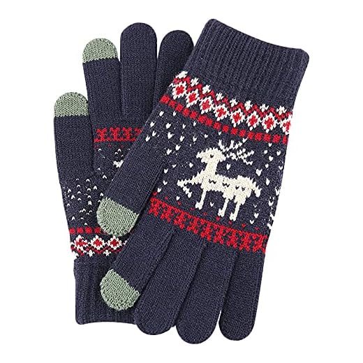 Winter Knitted Velvet Riding Gloves Warm Full Finger Sports Gear for Cycling Outdoor Activities (Navy, One Size)