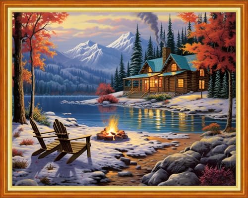 Image of DMCVIVR Stamped Cross Stitch Kits for Adults Beginners Embroidery Kits 11CT Needlepoint Kits Cross Stitch Patterns Embroidery Patterns& Night Scenery 16x20 inch